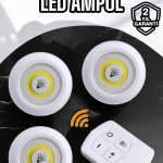 Spot Lamba Led Işık 3'lü Uzaktan Kumandalı Pilli Yapışkanlı Kablosuz - Vipsepet