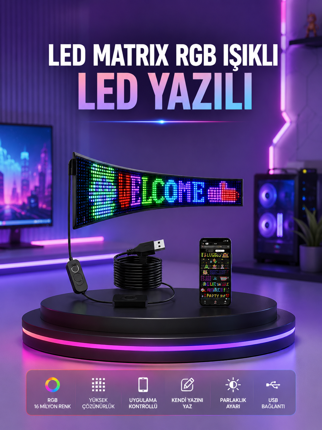 xc RGB LED Panel Renkli Işık Efektli Dekoratif Aydınlatma - Vipsepet - Görsel 1